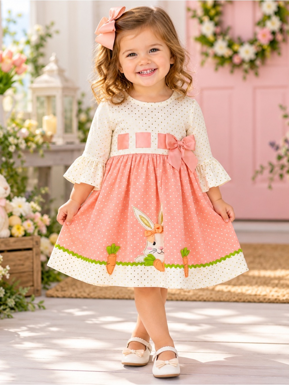 Bonnie Jean Girls 2T Easter Bunny Carrot Pink Gold Dress NWT